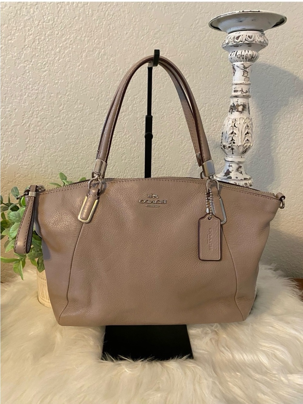 Coach Taupe Pebble Leather Shoulder Tote